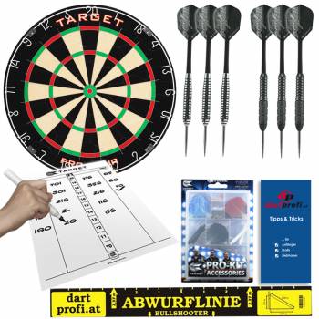 Phil Taylor Family komplett Set mit Dartboard, 6 Dartpfeile, Markerboard und Equipment
