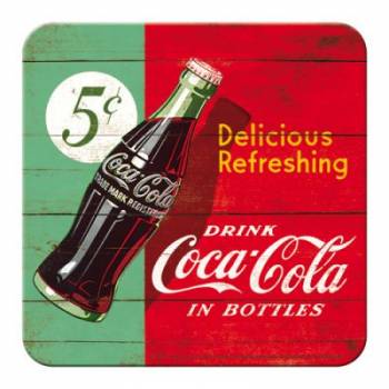 Metall Untersetzer - Coca Cola 5c mit Flasche