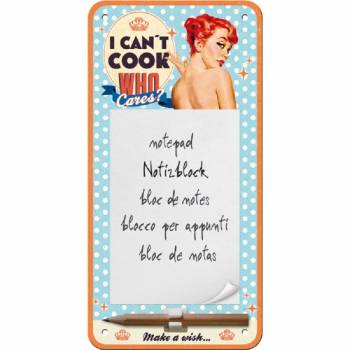 Notizblock Schilder - I can t cook - WHO cares? - 10 x 20 cm