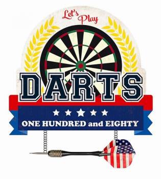 Metallschild motivgeschnitten - Lets play DARTS - 50 x55 cm